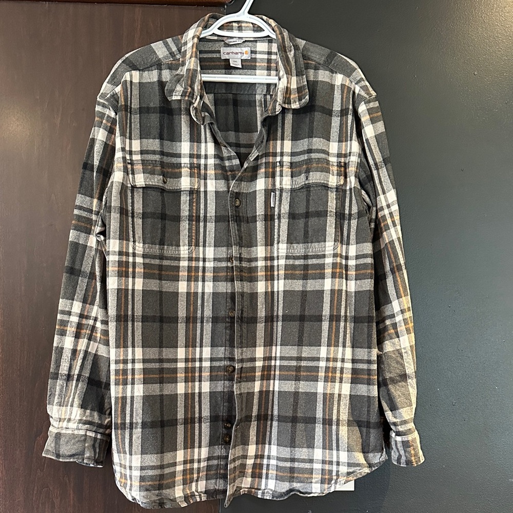 Carhartt Men’s Gray, Cream & Brown Plaid Button-Down Shirt
